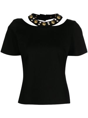 Area Nyc crystal dome collar T-shirt - Black