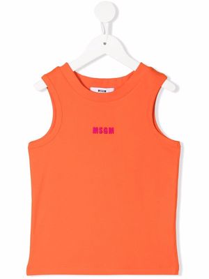 MSGM Kids logo-print cotton tank top - Orange
