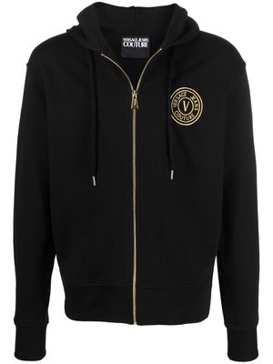 Versace Jeans Couture logo-embroidered zip-up hoodie - Black