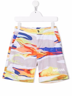 MSGM Kids fluid-print Bermuda shorts - Orange