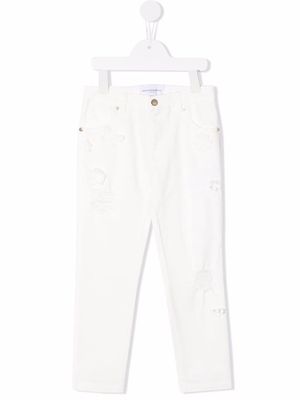 Ermanno Scervino Junior floral-applique straight-leg jeans - White