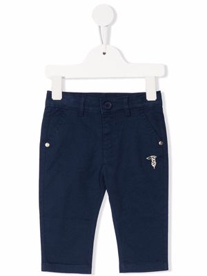 TRUSSARDI JUNIOR logo-embroidered chino trousers - Blue