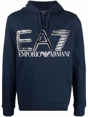 Ea7 Emporio Armani logo-print rib-trimmed hoodie - Blue