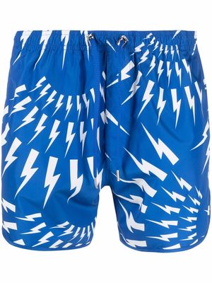 Neil Barrett Thunderbolt-print swim shorts - Blue