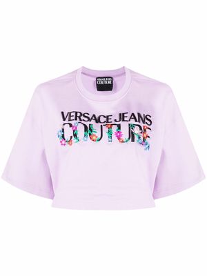 Versace Jeans Couture logo-print cropped T-shirt - Purple