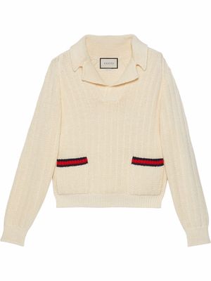 Gucci tiger-motif rib-knitted sweater - White