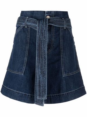 P.A.R.O.S.H. tied-belt paperbag-waist denim shorts - Blue