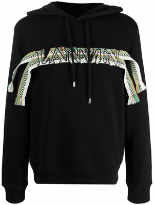 LANVIN frayed-logo long-sleeved hoodie - Black
