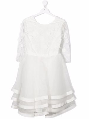 Charabia TEEN floral-appliqué tulle dress - White