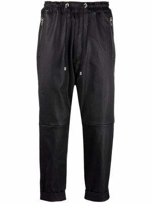 Balmain drop-crotch leather trousers - Black