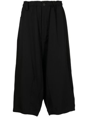 Yohji Yamamoto cropped wide-leg wool trousers - Black