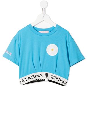Natasha Zinko Kids cropped floral-print T-shirt - Blue