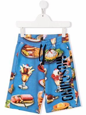 Moschino Kids diner motif-print track shorts - Blue