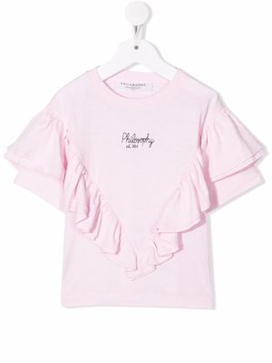 Philosophy Di Lorenzo Serafini Kids logo-embroidered ruffled T-shirt - Pink