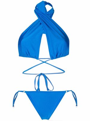 Noire Swimwear shiny-finish triangle-cup bikini set - Blue