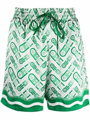 Casablanca Ping Pong monogram silk shorts - Green