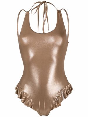 Maria Lucia Hohan halter-neck ruffle swimsuit - Neutrals
