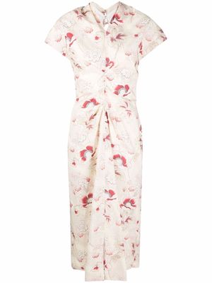 colville foral-print ruched midi dress - Neutrals