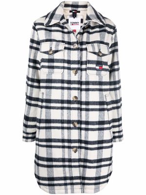 Tommy Jeans plaid-check print shirt coat - White