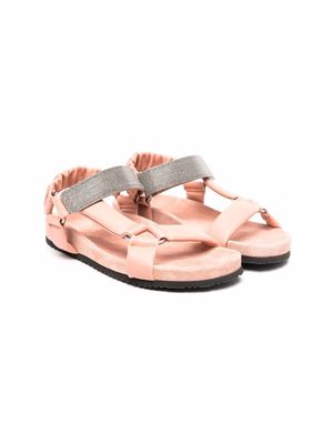 Brunello Cucinelli Kids silver-studded touch-strap sandals - Pink