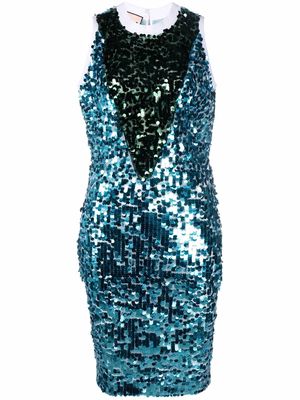 Plan C colour-blocked sequin sleeveless dress - Blue