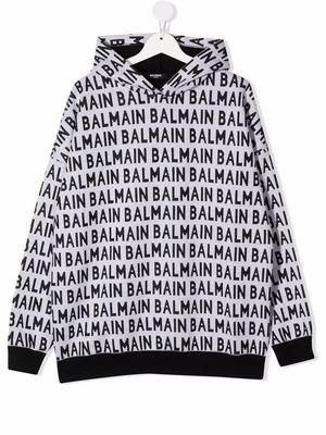 Balmain Kids TEEN logo-print hoodie - White