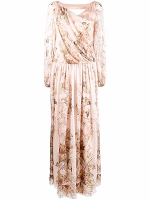 Alberta Ferretti floral-print pleated dress - Neutrals