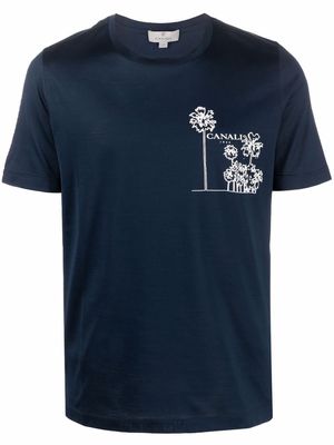 Canali logo-print cotton T-shirt - Blue