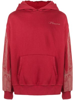 Pleasures logo-print cotton hoodie - Red