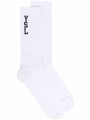 Saint Laurent Intarsia-knit logo socks - White