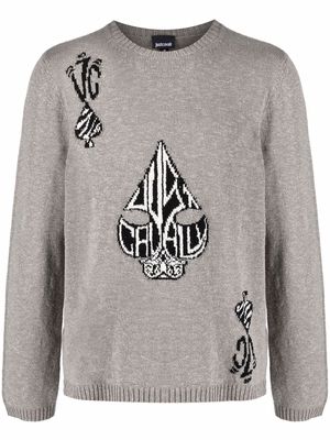 Just Cavalli Ace of Spaces logo-jacquard knit jumper - Grey