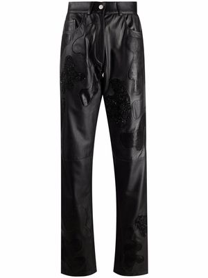 Almaz wide-leg lambskin trousers - Black