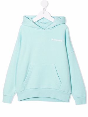 Palm Angels Kids logo-print cotton hoodie - Blue