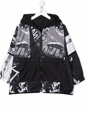 Dkny Kids abstract-print hooded jacket - Black