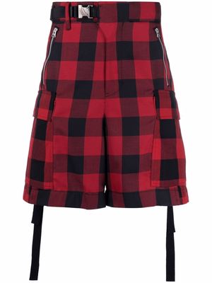 sacai check-print belted cargo shorts - Red