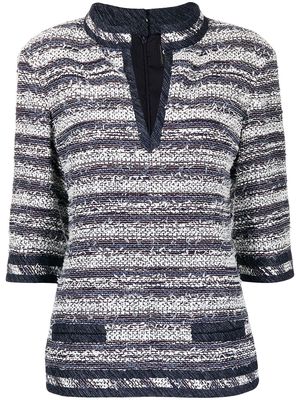 Chanel Pre-Owned striped tweed blouse - Blue
