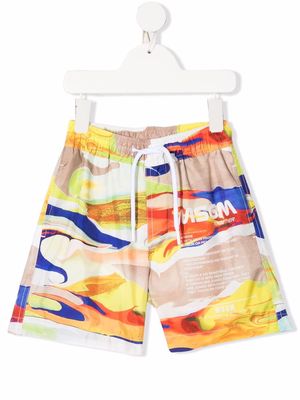 MSGM Kids abstract-print logo swim shorts - Neutrals
