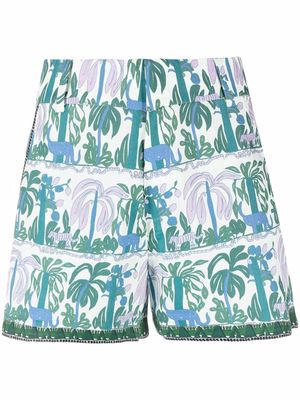 Le Sirenuse leaf-print flared shorts - Blue