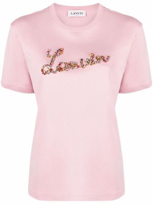 LANVIN crystal-embellished logo cotton T-shirt - Pink