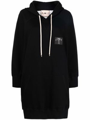 Plan C logo-patch two-tone longline hoodie - Black