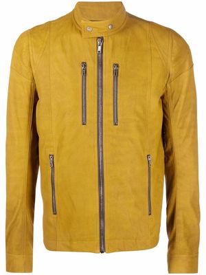 Rick Owens three-pocket zip-up leather jacket - Yellow