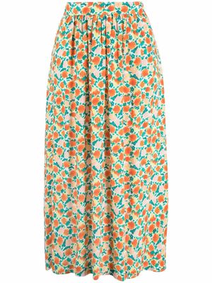 A.P.C. floral-print mid-length skirt - Orange