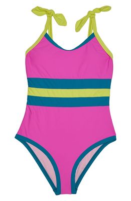 Beach Lingo Kids' Colorblock One-Piece Swimsuit in Neon Orchid