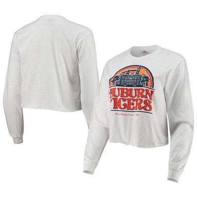 IMAGE ONE Women's White Auburn Tigers Retro Campus Crop Long Sleeve T-Shirt