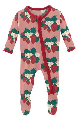 KicKee Pants Muffin Ruffle Fitted One-Piece Pajamas in Blush Strawberry Farm