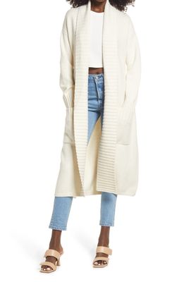 Open Edit Belted Long Cardigan in Ivory Dove
