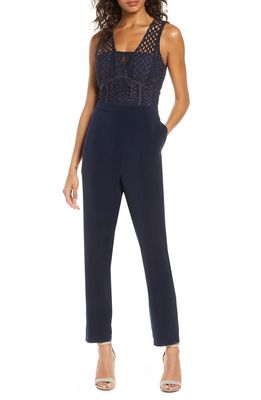 Adelyn Rae Capri Lace Jumpsuit in Navy