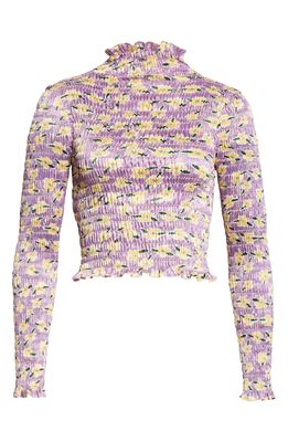 Amy Crookes Floral Print Shirred Top in Lilac/Yellow Micro Floral