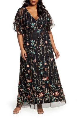 Kiyonna Embroidered Elegance Floral Gown in Onyx