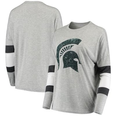 CAMP DAVID Women's Heathered Gray Michigan State Spartans Swell Stripe Long Sleeve T-Shirt in Heather Gray